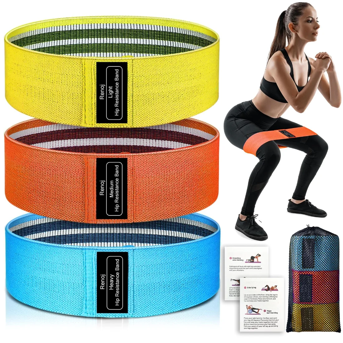 Renoj Fabric Hip Bands, 3-Set, Blue Set