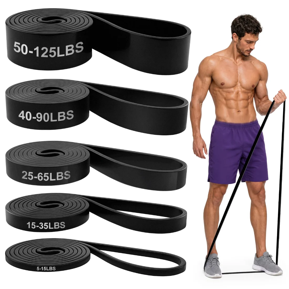 Renoj Pull-Up Assistance Bands, 5 Levels, Black