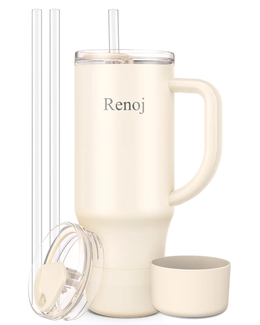 Renoj Insulated Mug 32 oz, Straw Lid, White