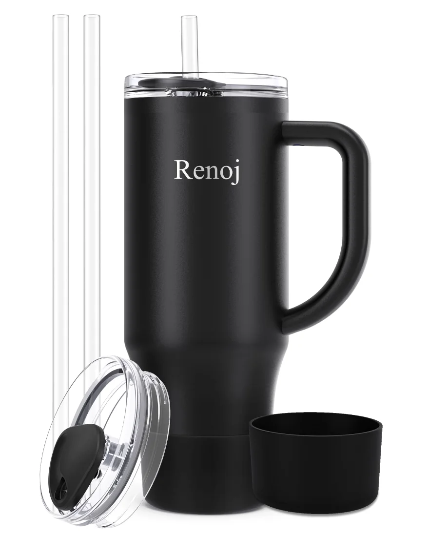 Renoj Insulated Mug 40 oz, Straw Lid, Black