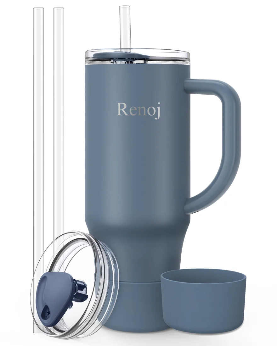 Renoj Insulated Mug 40 oz, Straw Lid, Navy Blue