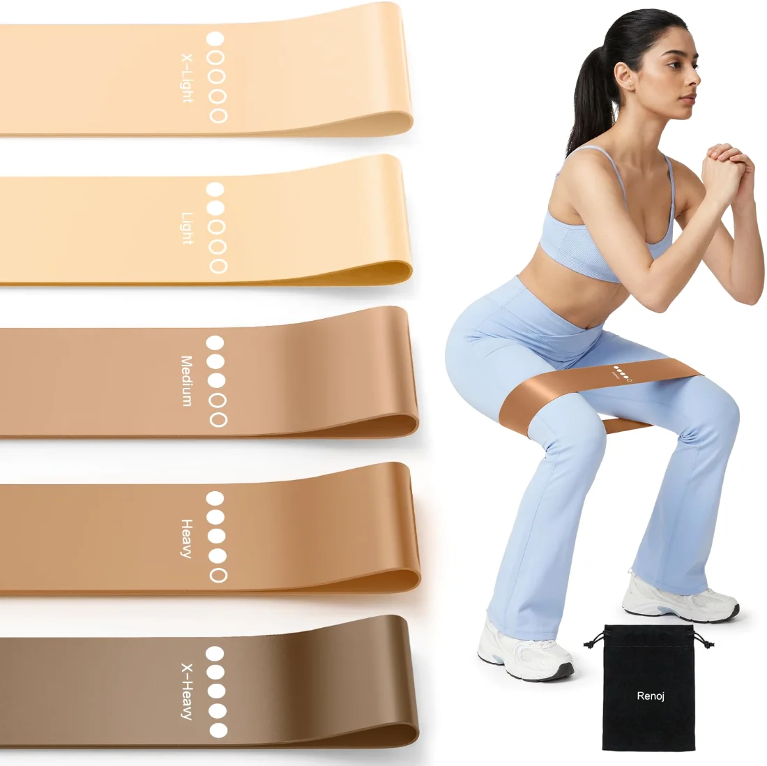 Renoj Mini Loop Bands, 5-Pack, Brown Set