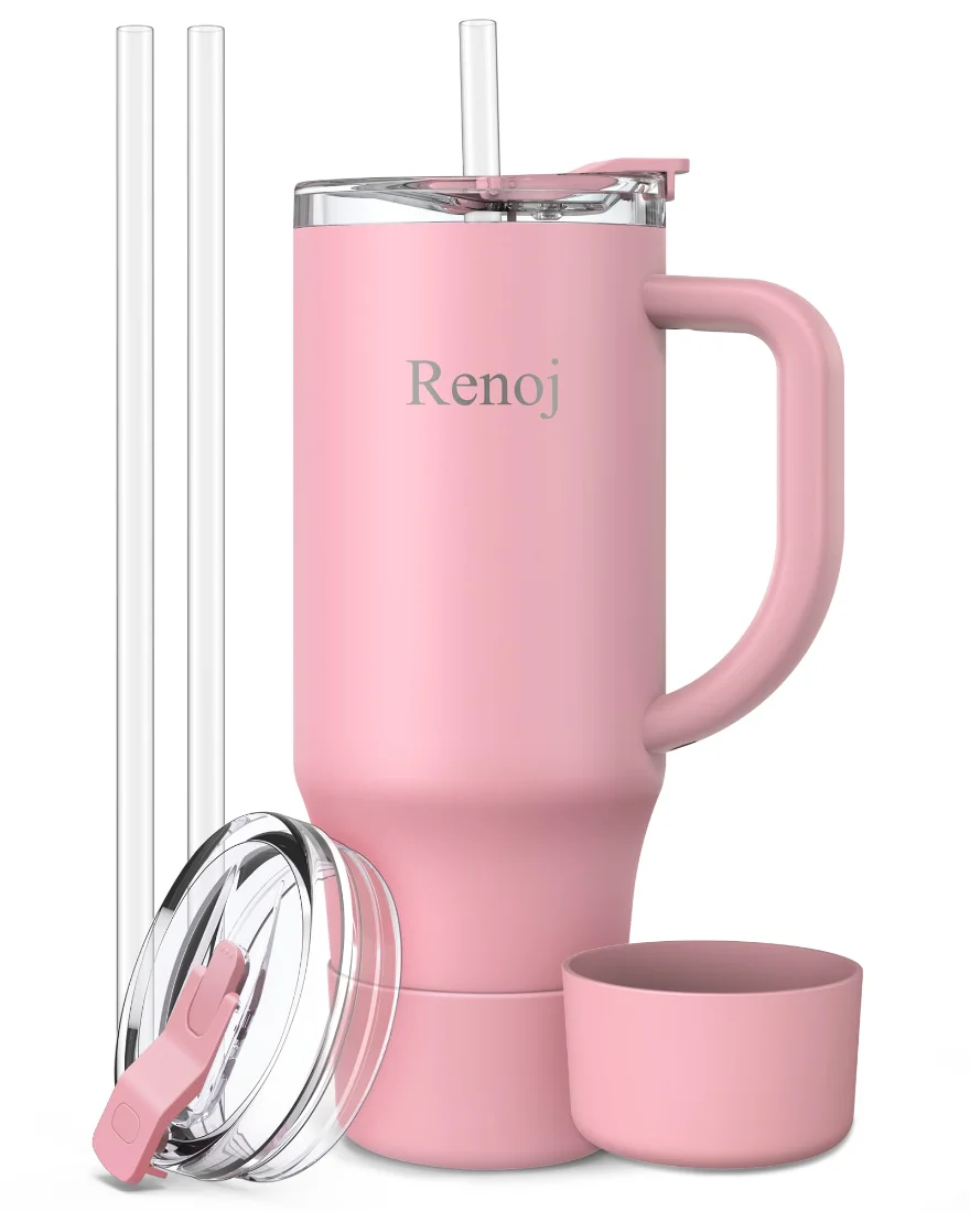 Renoj Insulated Mug 32 oz, Leak-Proof Lid, Pink