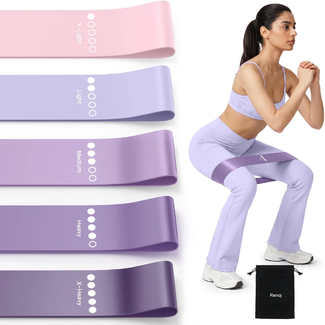 Renoj Mini Loop Bands, 5-Pack, Purple Set