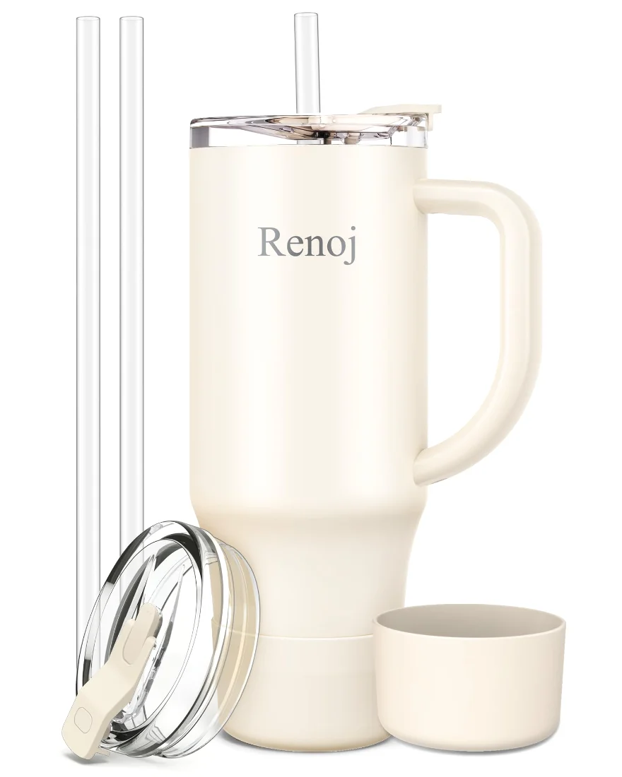 Renoj Insulated Mug 32 oz, Leak-Proof Lid, White