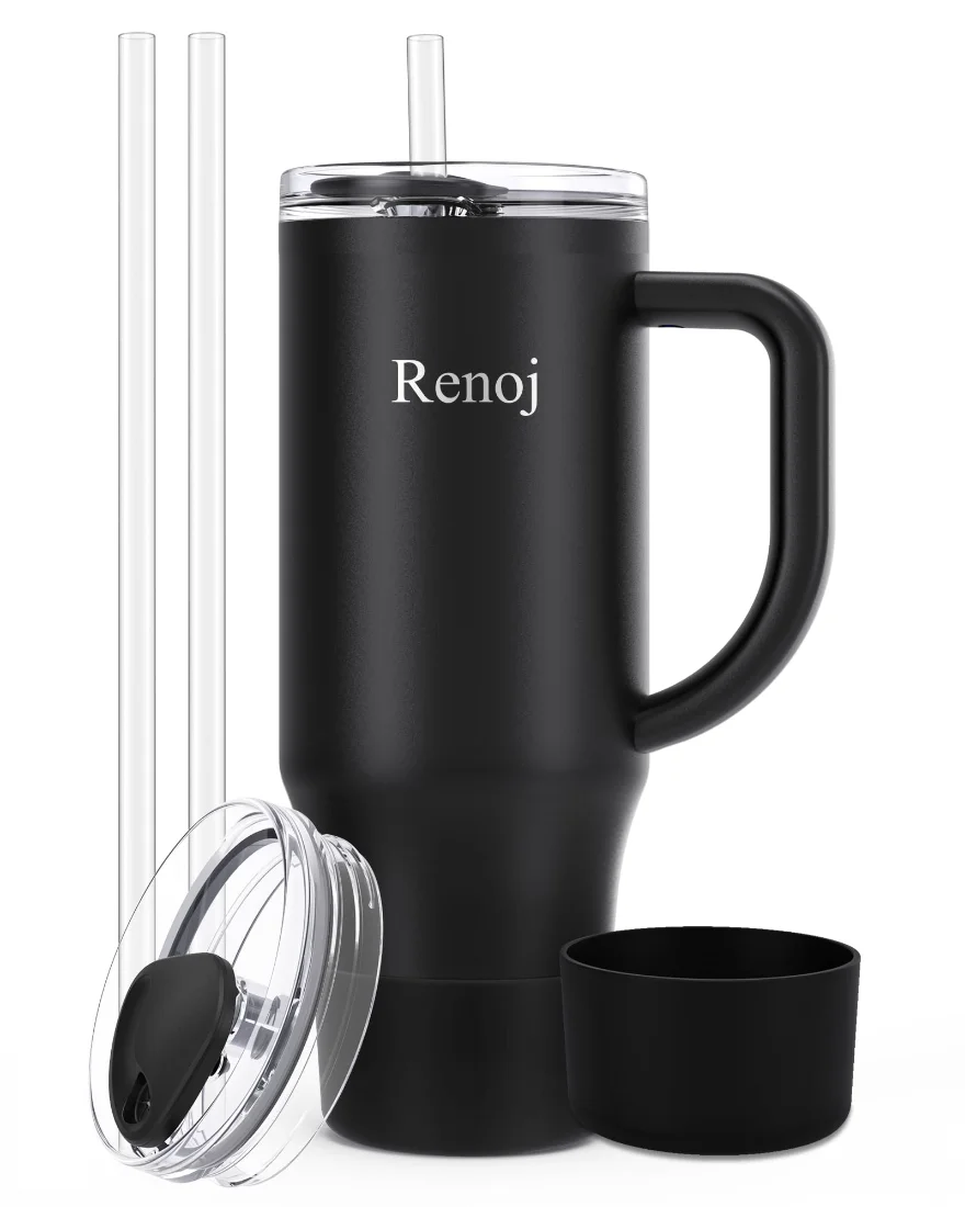Renoj Insulated Mug 32 oz, Straw Lid, Black