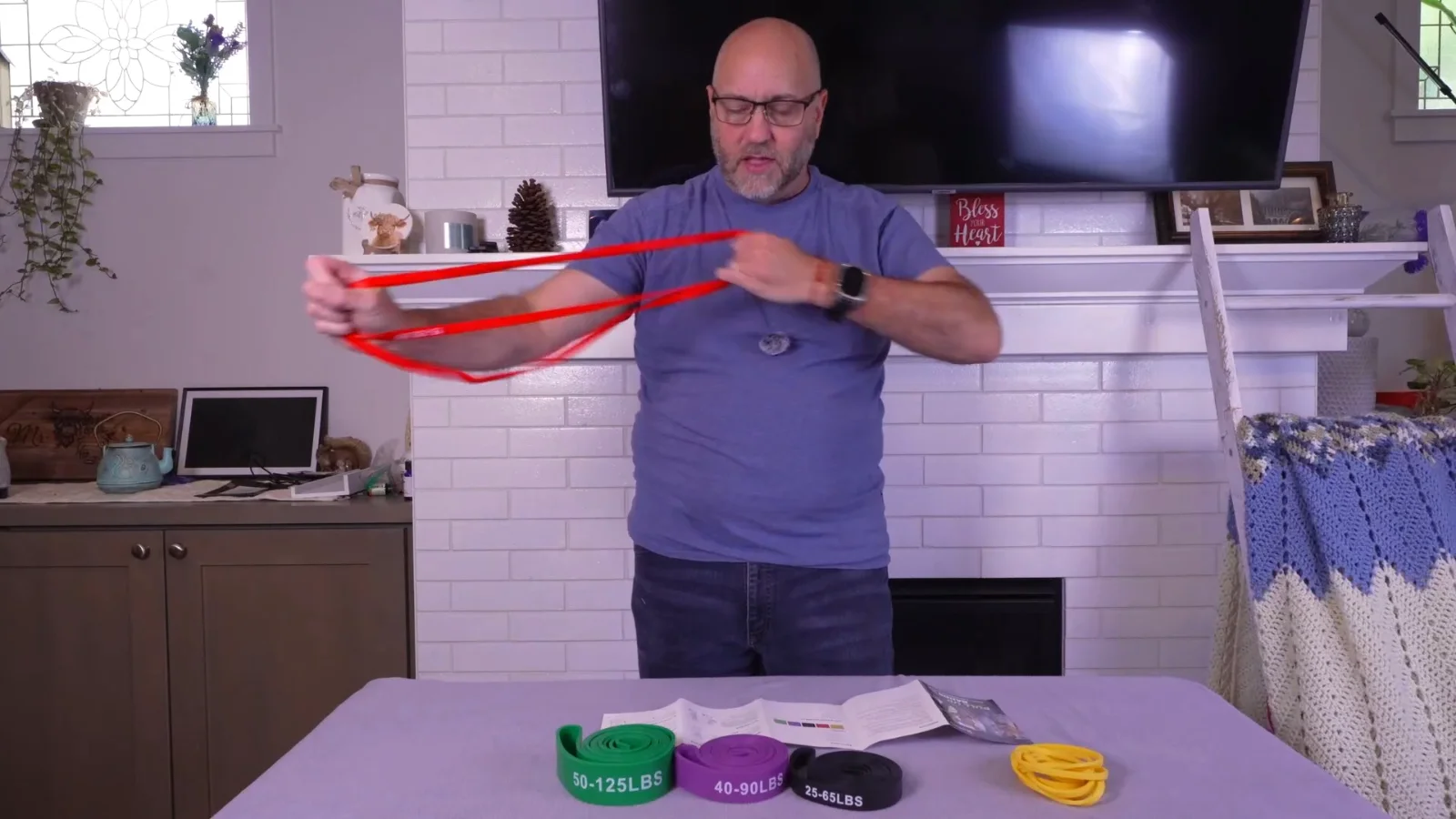 The red pull-up band, stretched flat