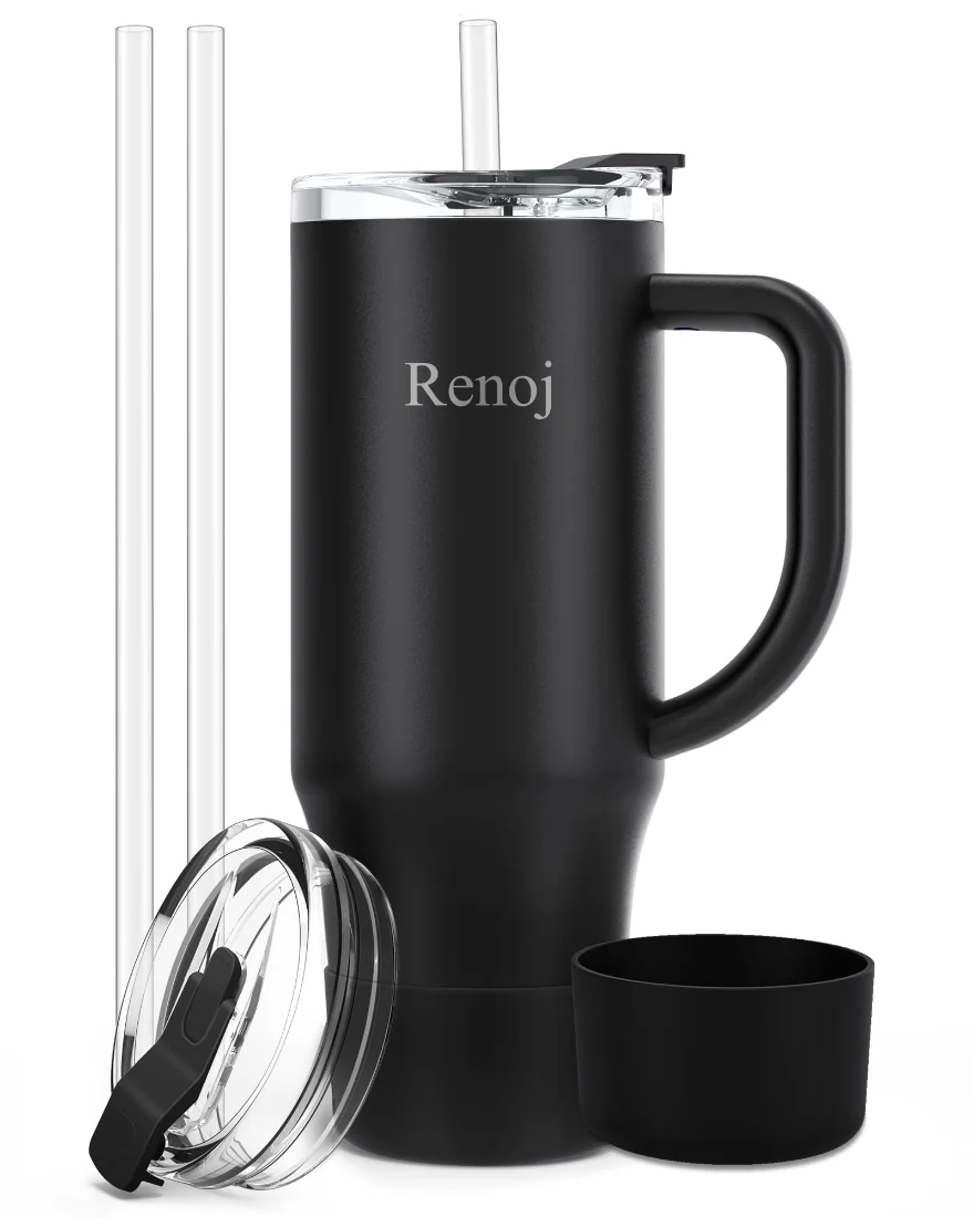 Renoj Insulated Mug 40 oz, Leak-Proof Lid, Black