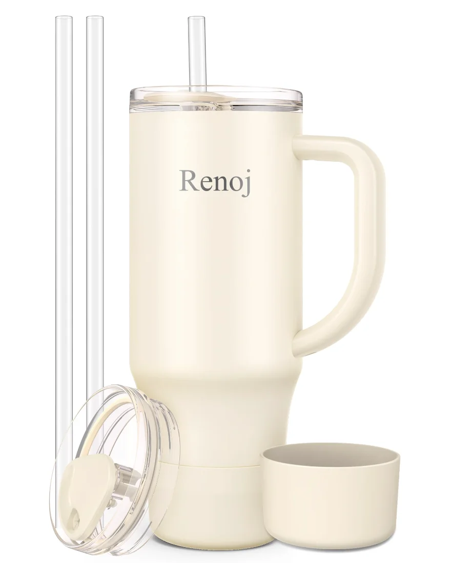Renoj Insulated Mug 40 oz, Straw Lid, White