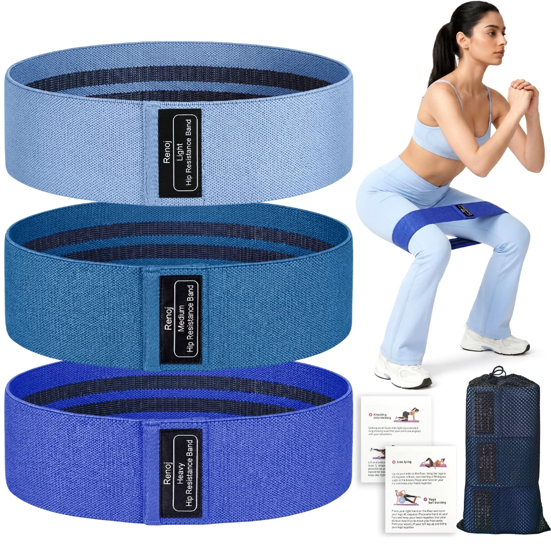 Renoj Fabric Hip Bands, 3-Set, Navy Set
