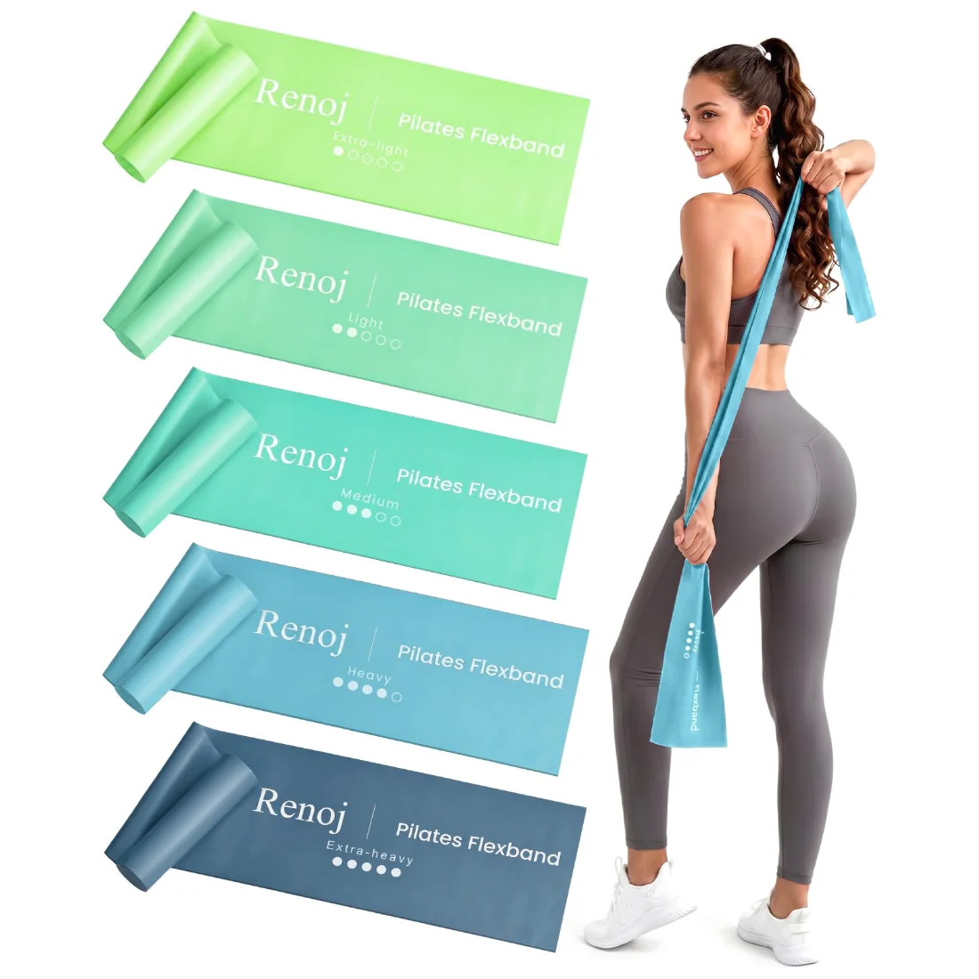 Renoj Pilates Flexbands, 5-Pack, Blue Set