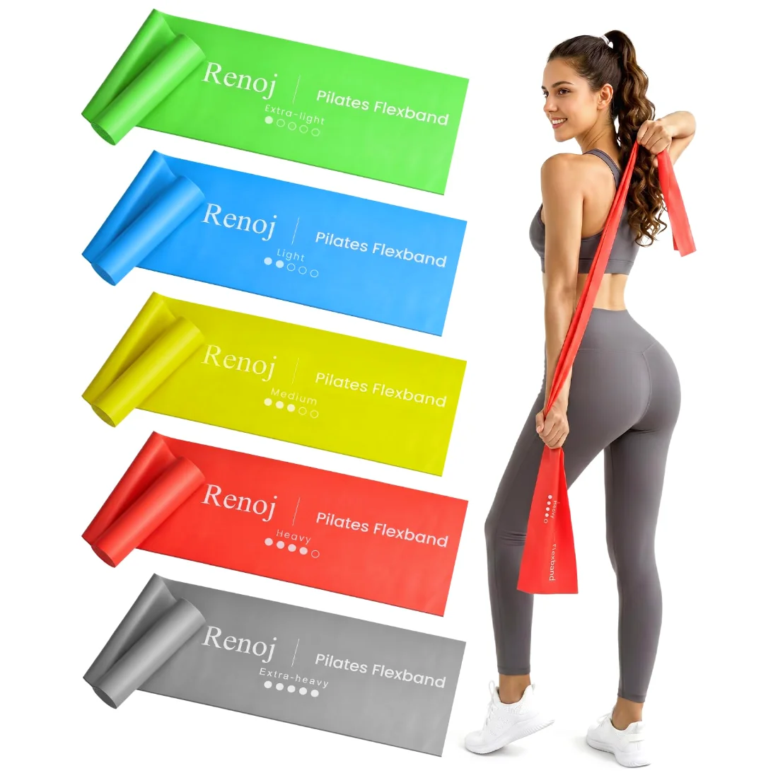 Renoj Pilates Flexbands, 5-Pack, Colorful